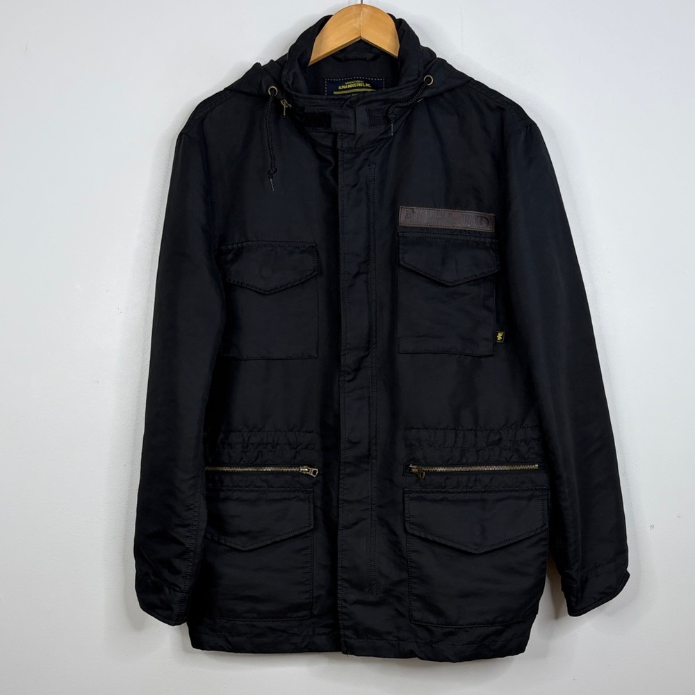 Alpha Industries Field Jacket Mens Large Black Hooded Utility Military Workwear